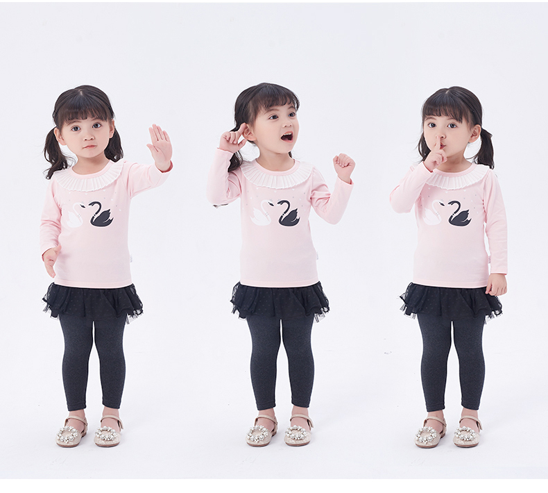 南极人女童T恤长袖女宝宝卡通衣服儿童时尚卫