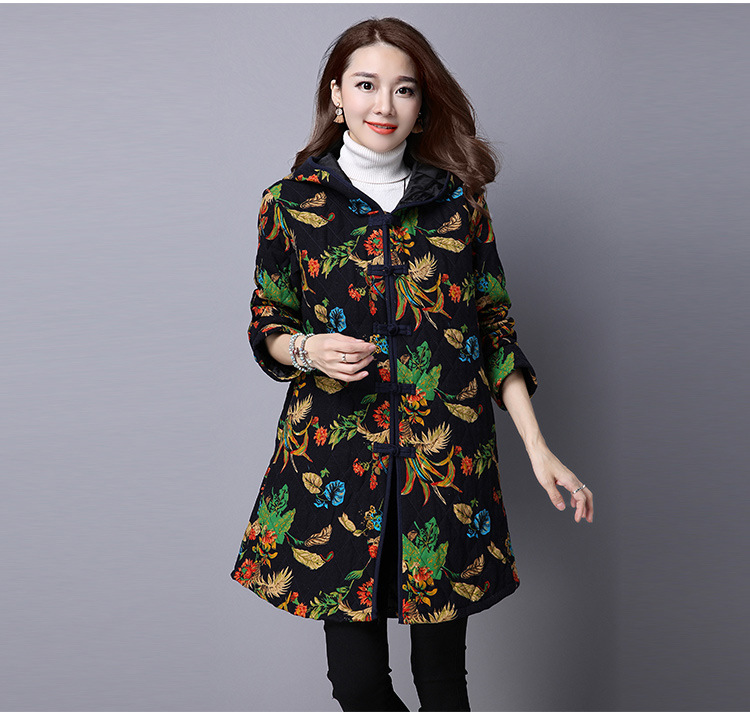 one-xuan冬装民族风复古女装棉麻中式青花长款