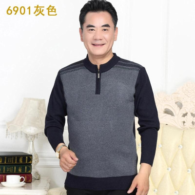丹杰仕秋冬季中老年男士圆领纯色毛衣针织衫中