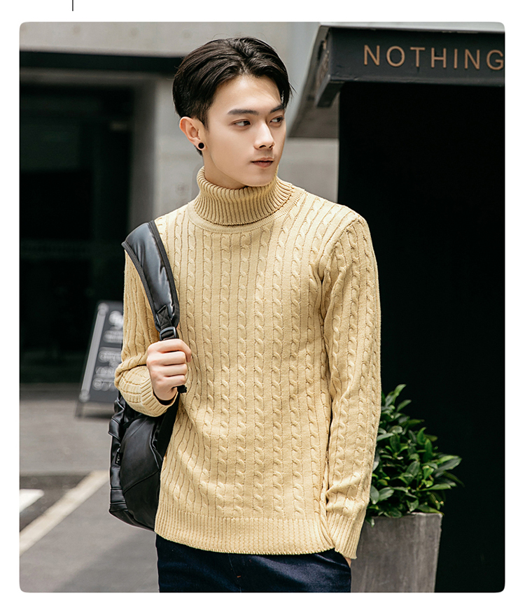 天弗兰男式韩版可翻高领毛衣长袖休闲精致纯色