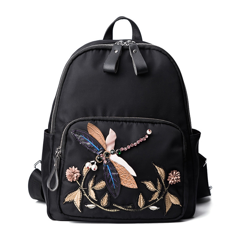 欧雯希女式蜻蜓绣花双肩包2017新款民族风时