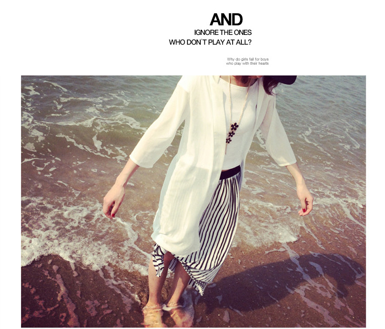 Zeyubird防晒衣 女夏韩版中长款雪纺衫七分袖开