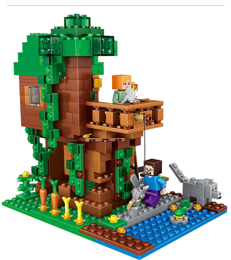 多乐宝贝 我的世界兼容乐高小颗粒树屋丛林拼
