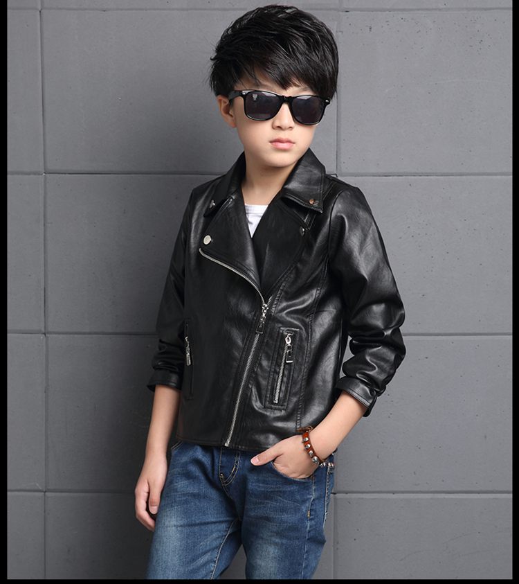 笛钰 男童外套皮衣秋装2016新款短款个性纯色