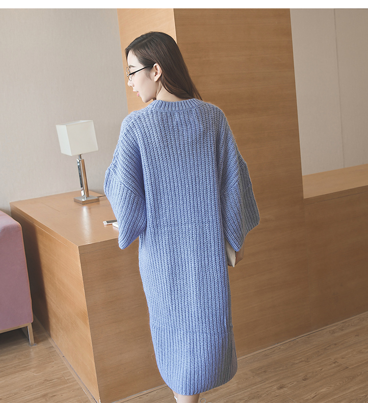 触手猴 韩国新款孕妇装秋冬毛衣毛线连衣裙粗