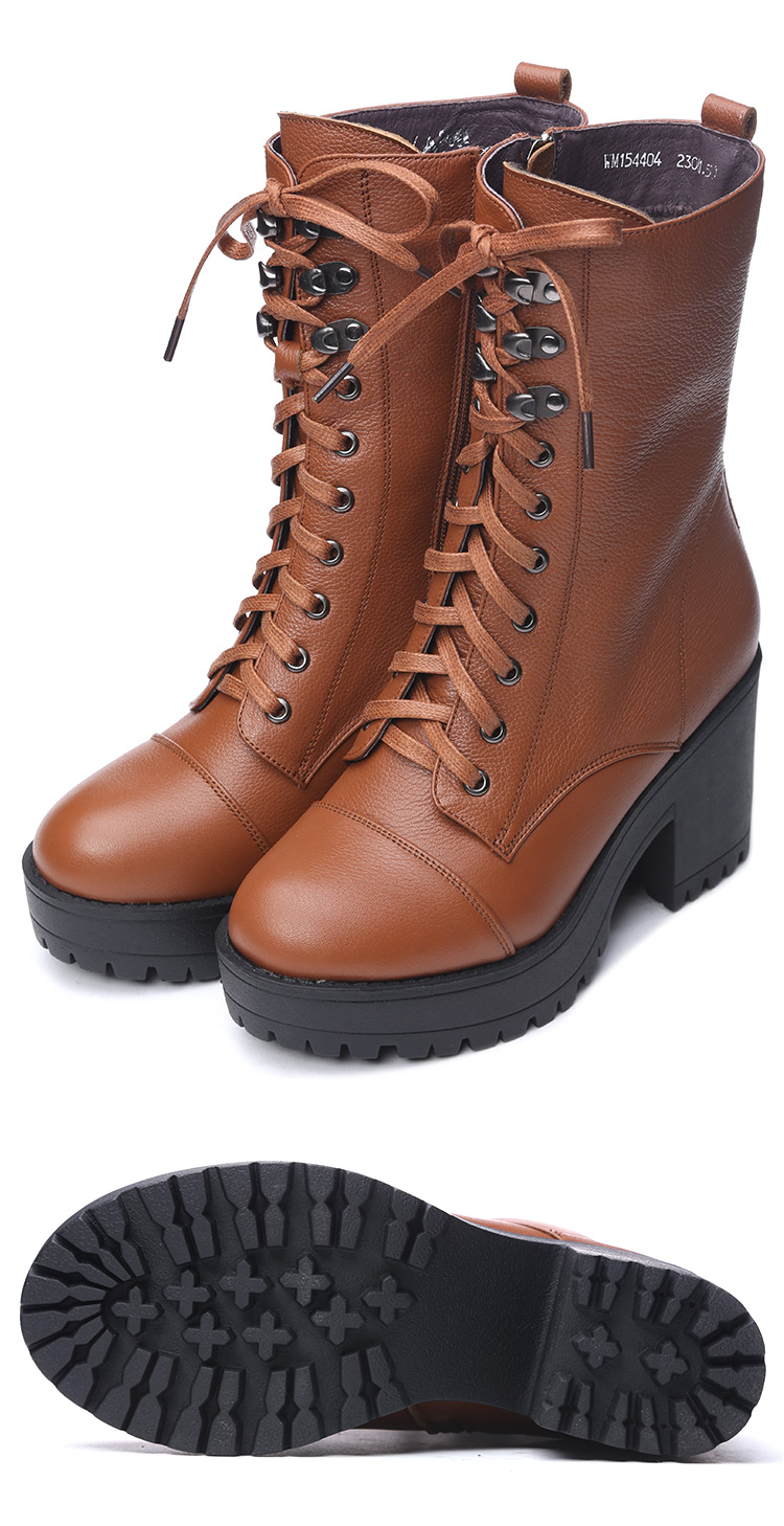 蜜娅莉miyayami女士牛皮系带厚底女靴700773