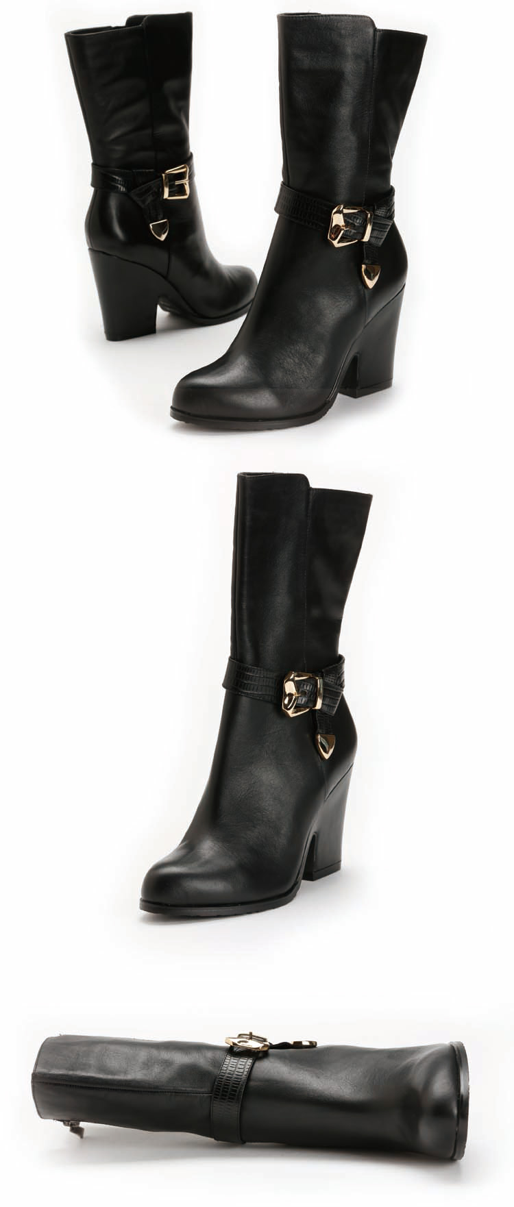 蜜娅莉miyayami 牛皮拉链中跟高靴 700254 黑色 35【价格,正品,报价】