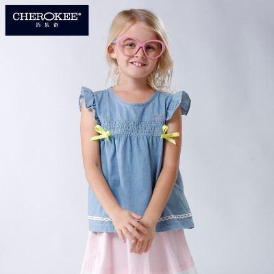 巧乐奇cherokee牛仔衬衫夏季童装女童小袖花边牛仔衬衫640239