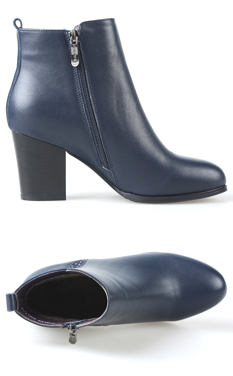 蜜娅莉miyayami短靴冬季女款小高跟牛皮烫钻脚床高跟短靴皮靴700911