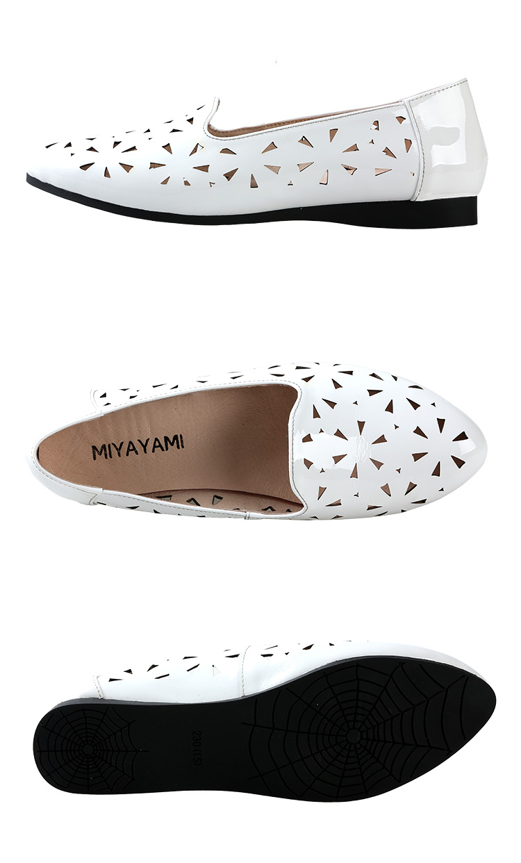 蜜娅莉miyayami单鞋春款女士牛漆皮镂空平跟鞋平底鞋通勤鞋休闲鞋