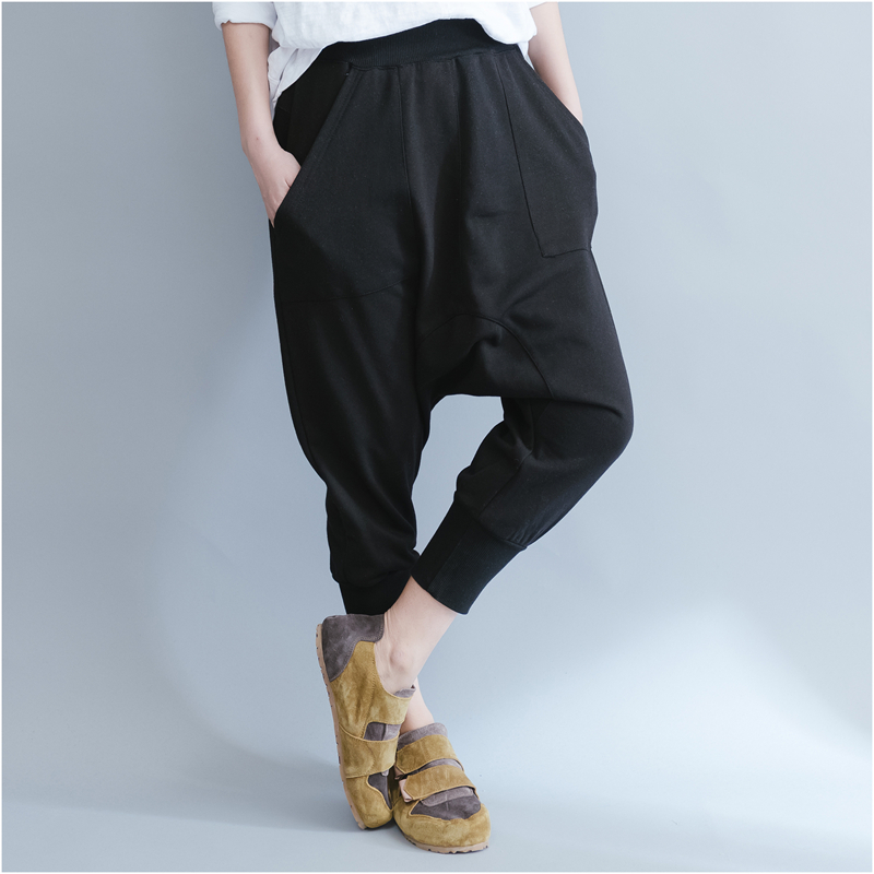 苿斯芙丽 2017秋装新款宽松纯棉针织休闲大裆垮裤长裤女 1701