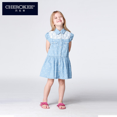 cherokee/巧乐奇夏季童装女童翻领蕾丝拼接牛仔连衣裙子627336