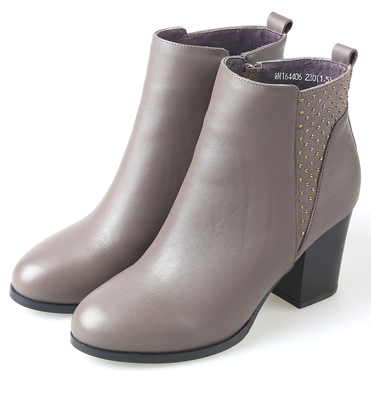 蜜娅莉miyayami短靴冬季女款小高跟牛皮烫钻脚床高跟短靴皮靴700911