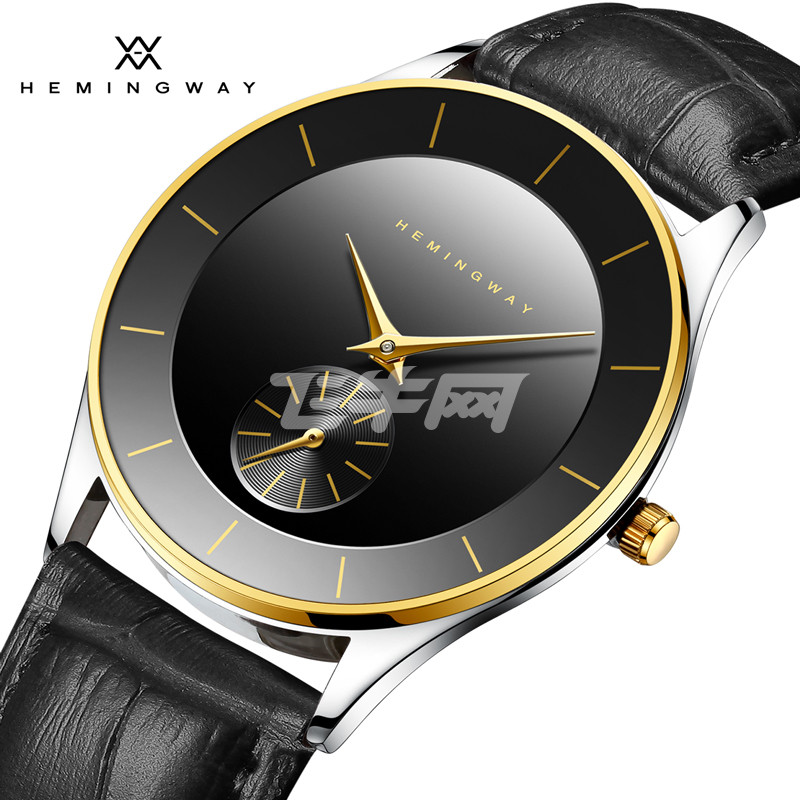 海明威(hemingway)德国手表男士小秒盘防水石英表f001