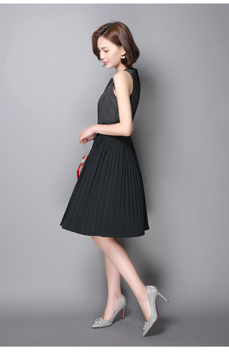 苿斯芙丽 夏装清仓女连衣裙无袖雪纺中长款连衣裙女百褶拼接连衣裙