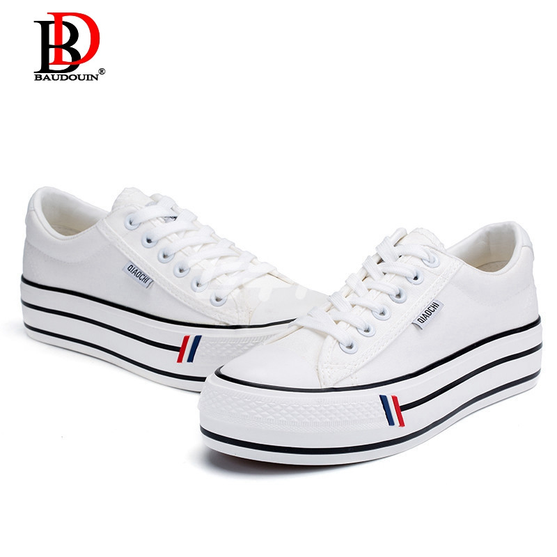 博杜安夏季2017新款帆布鞋韩版系带休闲鞋低帮松糕底低帮小白鞋单鞋